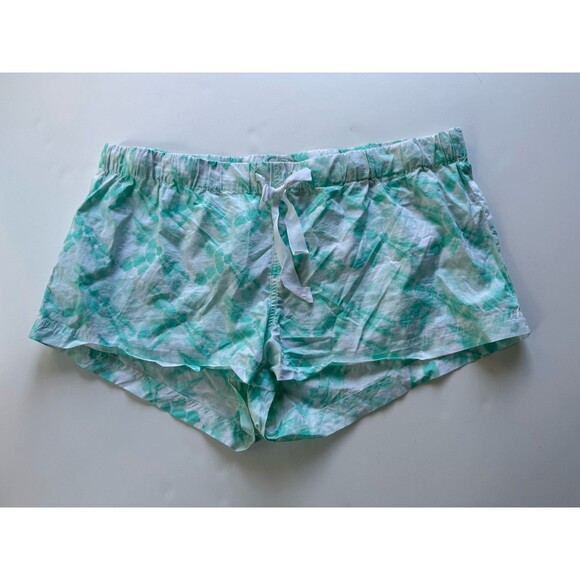 J.Crew COTTON SLEEP Tie Dye SHORTS Aqua Green 100% Cotton Drawstring  Lounge L - Picture 6 of 9